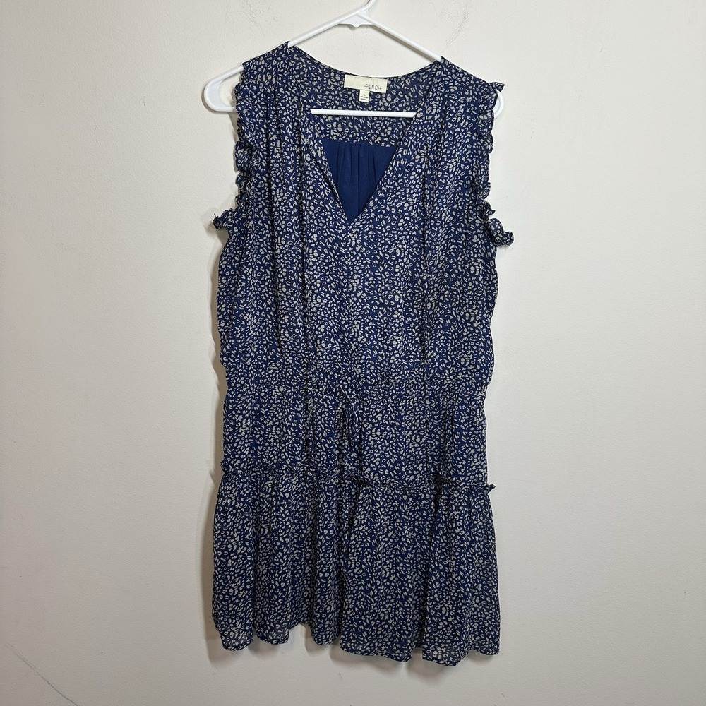 Pinch Blue And Gray  Dress Size Large Sleeveless Flowy Tiered Ruffle Fully Lined